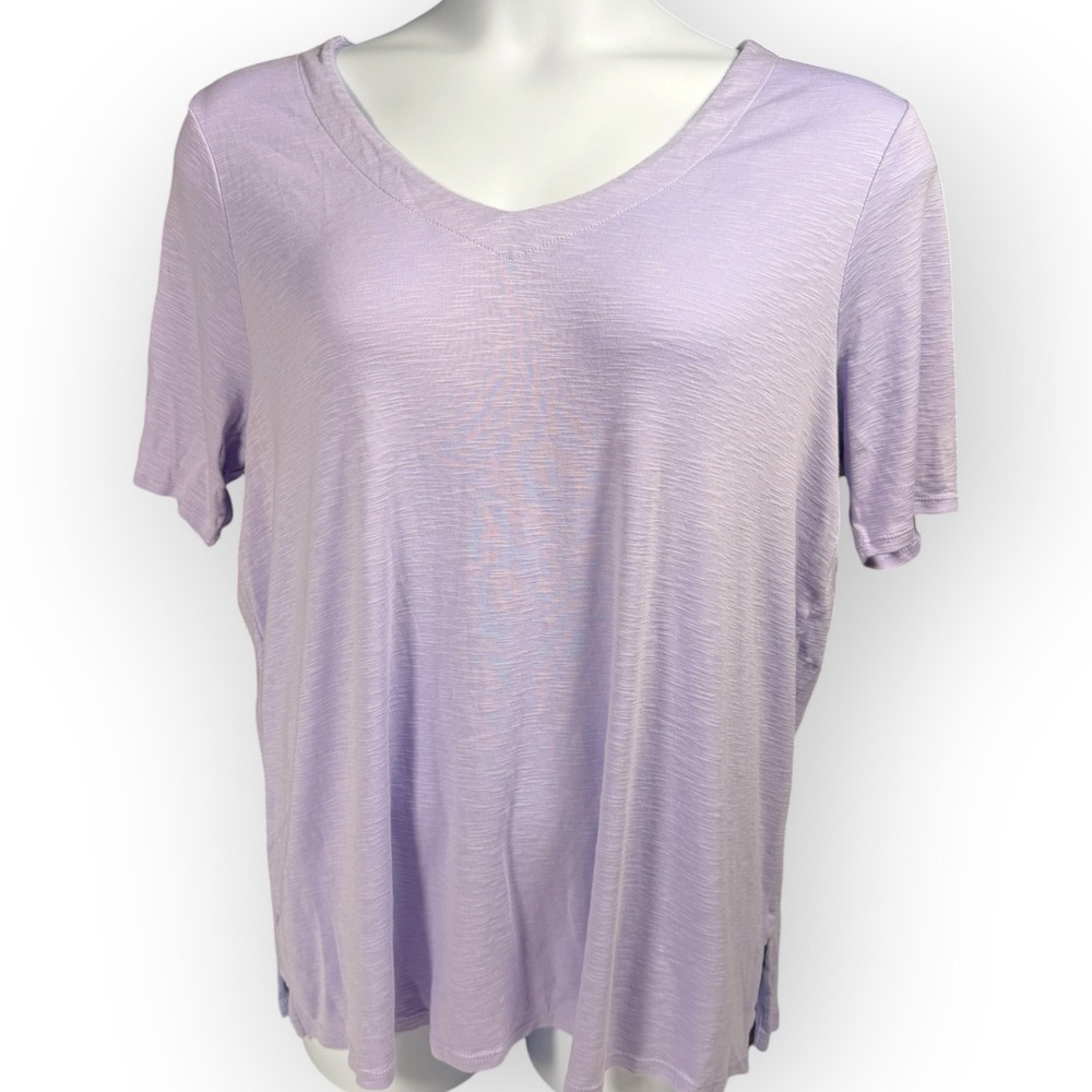 J. Jill Pima-Slub V-Neck Elbow-Sleeve Tee Lavender Purple 2X NWOT relaxed